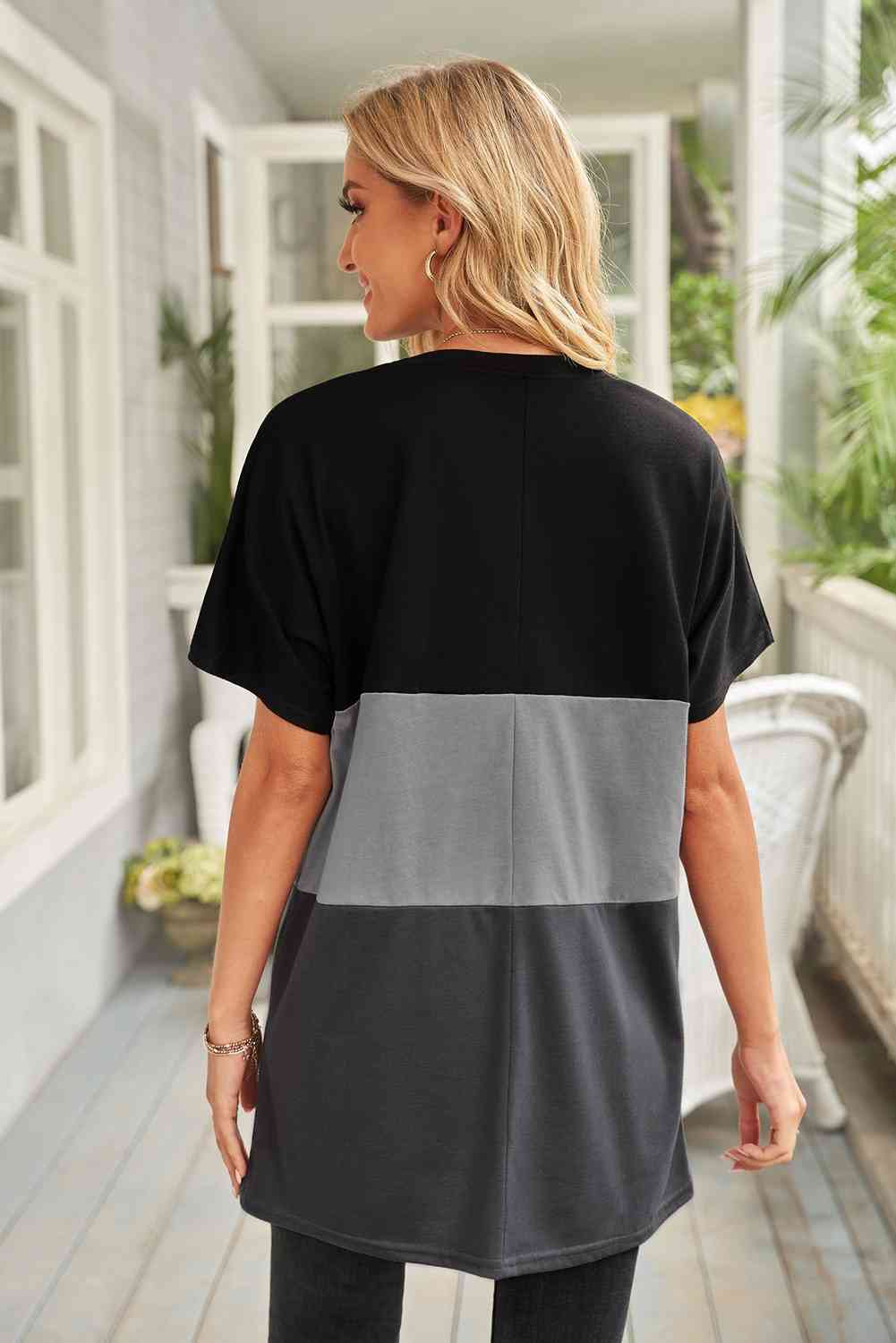 Color Block Pocket Round Neck Tee Dress