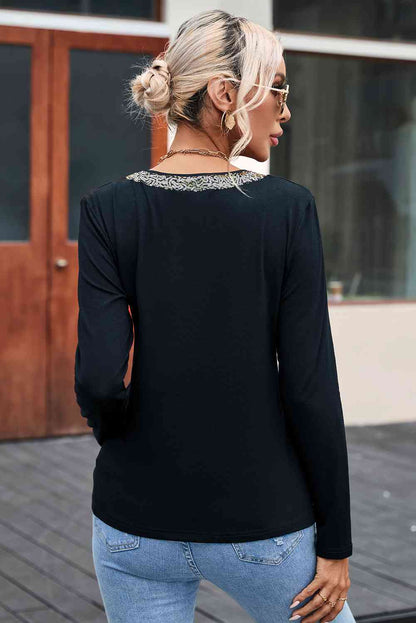 Sequin Contrast Long Sleeve T-Shirt