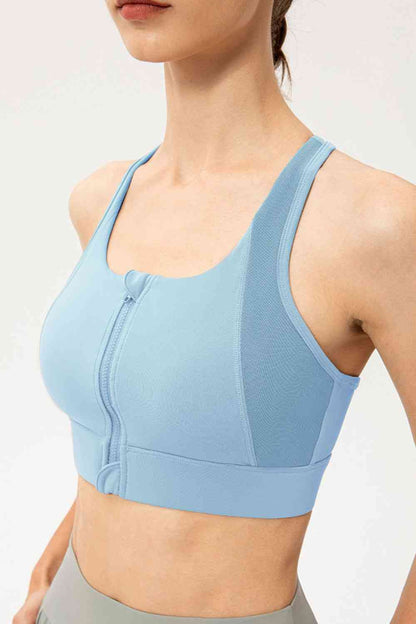 Soutien-gorge de sport zippé à col rond