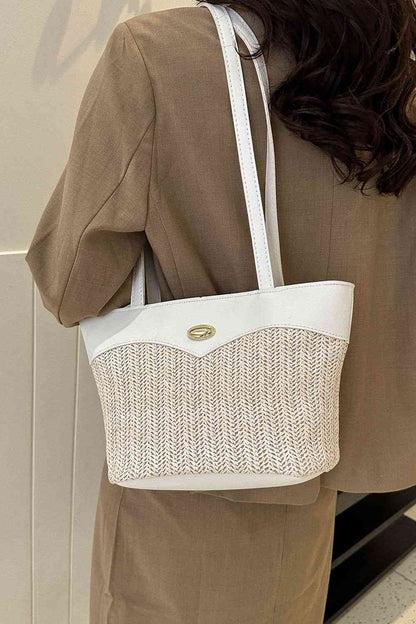 Sac fourre-tout en PU en paille bicolore