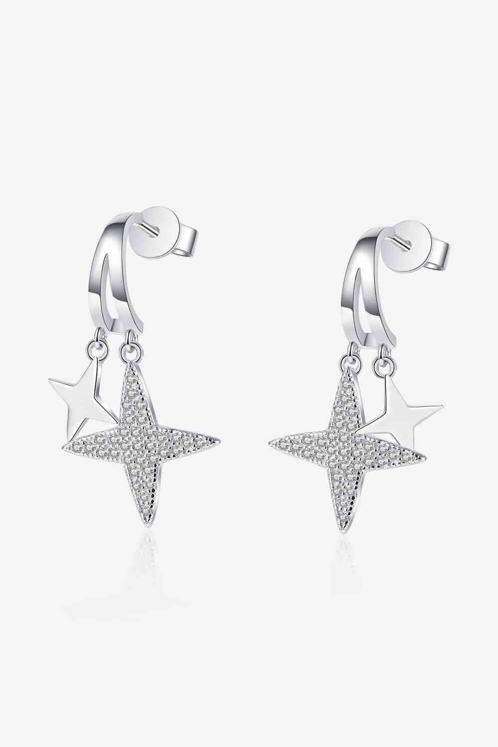 Boucles d'oreilles pendantes plaquées rhodium étoile Moissanite