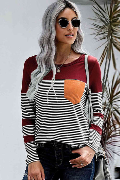 Striped Round Neck Long Sleeve T-Shirt