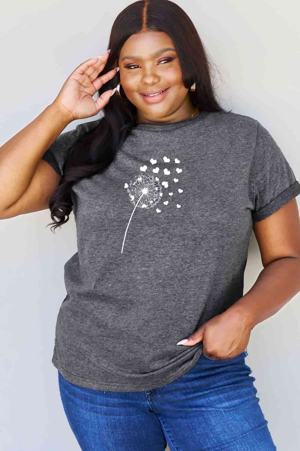 Simply Love T-shirt en coton avec motif cœur de pissenlit pleine taille