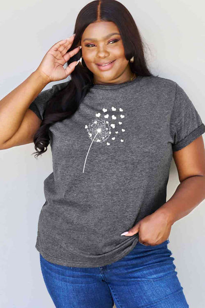 Simply Love T-shirt en coton avec motif cœur de pissenlit pleine taille