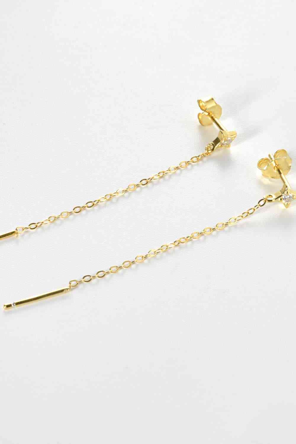 Inlaid Zircon Long Chain Stud Earrings