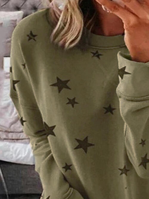 Star Round Neck Dropped Shoulder Sweatshirt