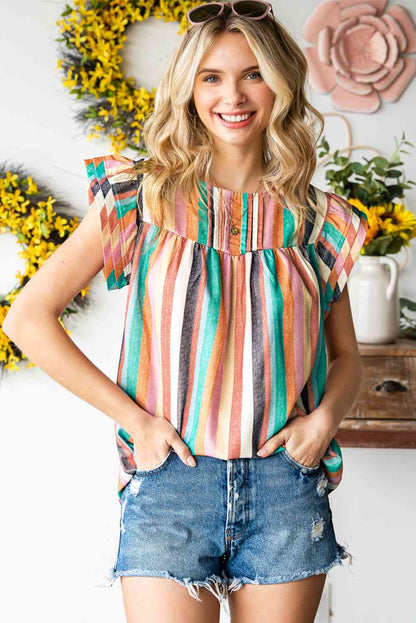 Blouse à manches flottantes à rayures multicolores