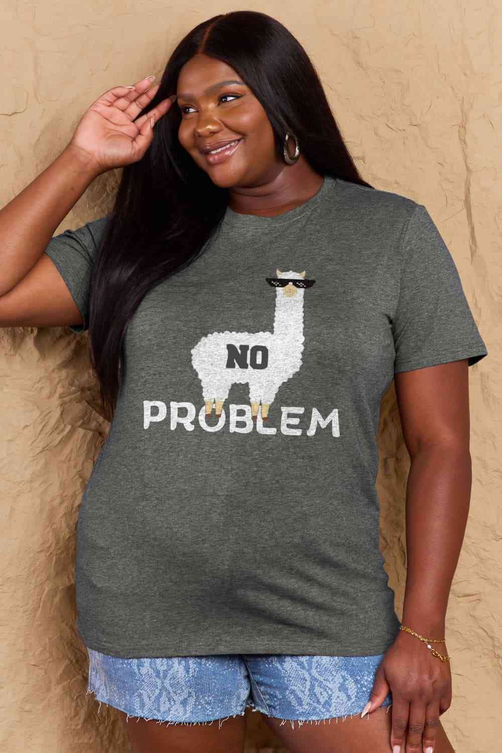 Simply Love T-shirt en coton graphique NO PROBLEM pleine taille