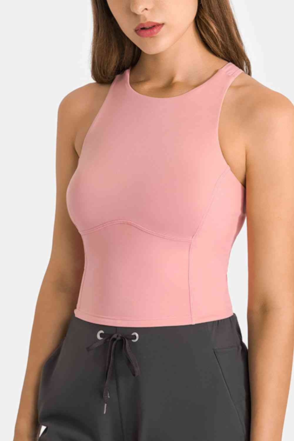 Camiseta sin mangas de yoga con cuello redondo y espalda cruzada