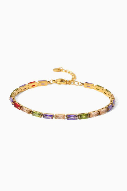 Pulsera De Circonitas Multicolor Bañada En Oro De 18 Quilates