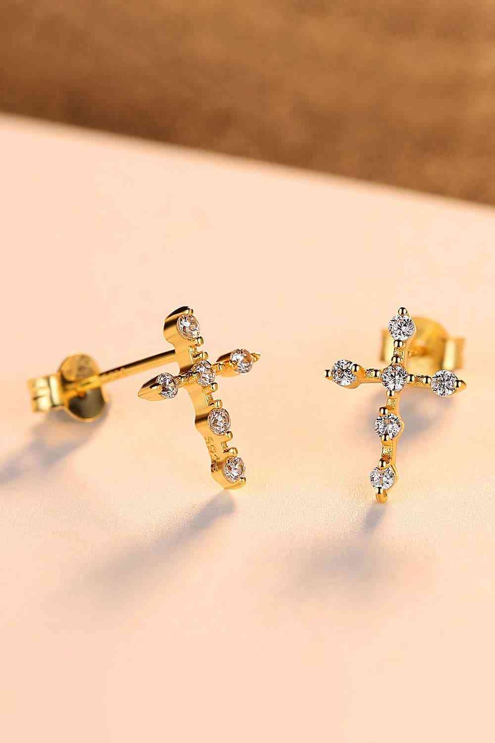 Boucles d'oreilles croix en argent sterling 925 avec zircon