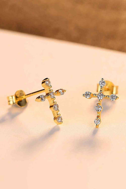 Boucles d'oreilles croix en argent sterling 925 avec zircon