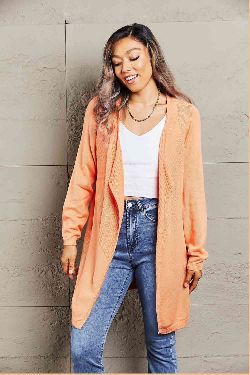 Double Take Ribbed Open Front Cardigan