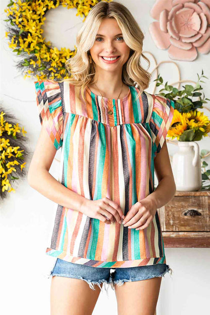 Blouse à manches flottantes à rayures multicolores