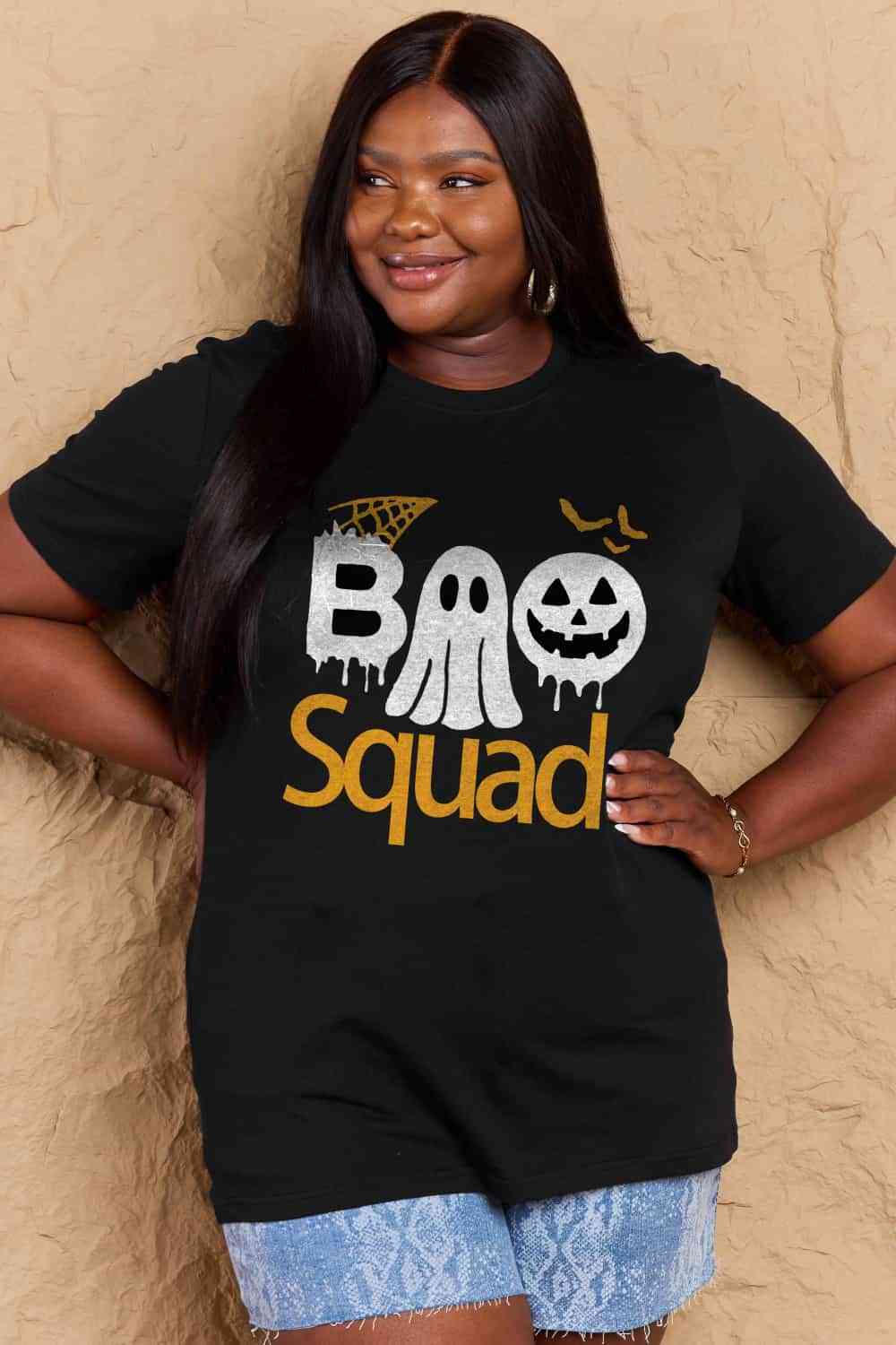 Camiseta de algodón con gráfico BOO SQUAD de talla grande de Simply Love