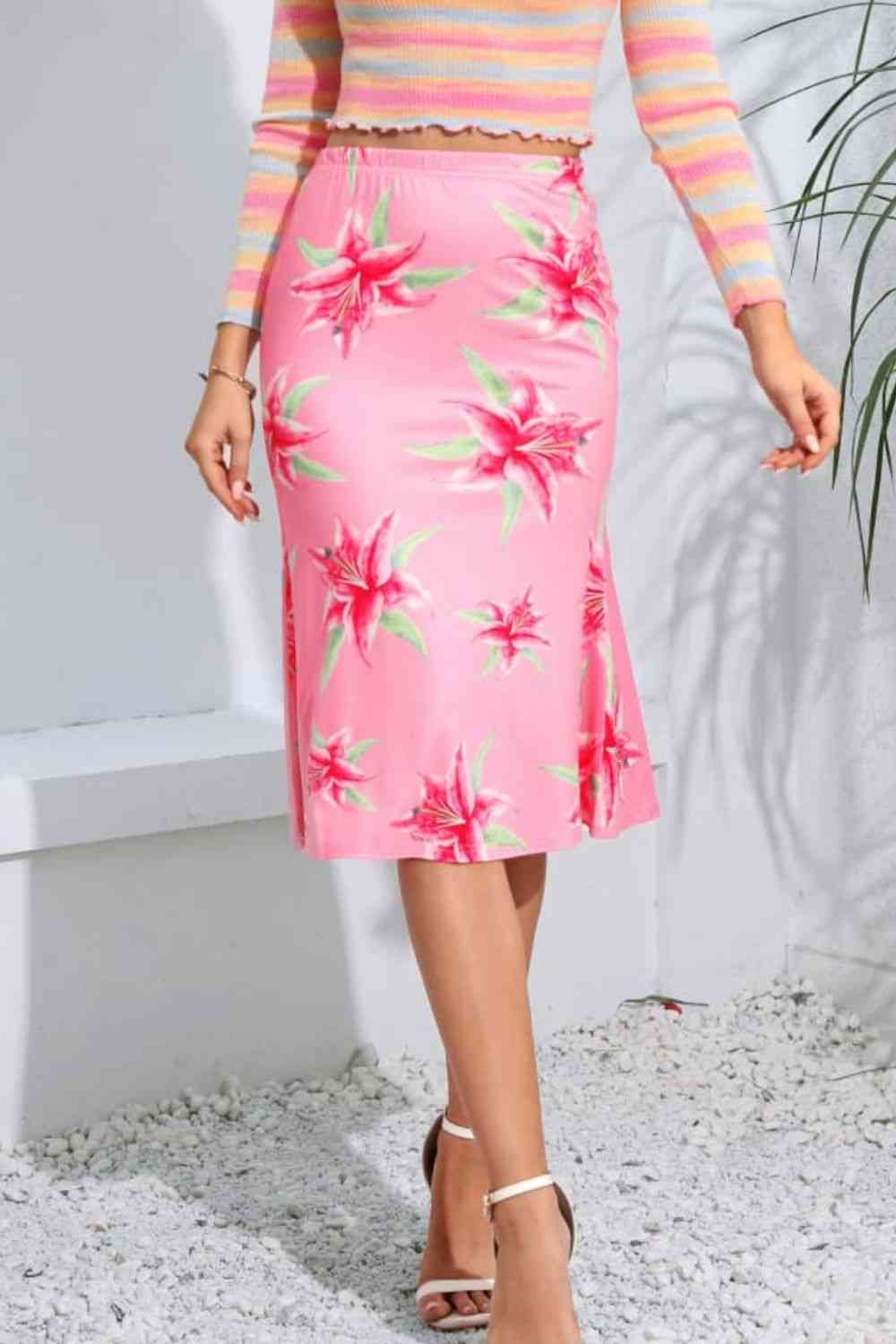 Floral Print Knee Length Skirt