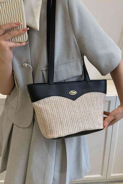 Sac fourre-tout en PU en paille bicolore