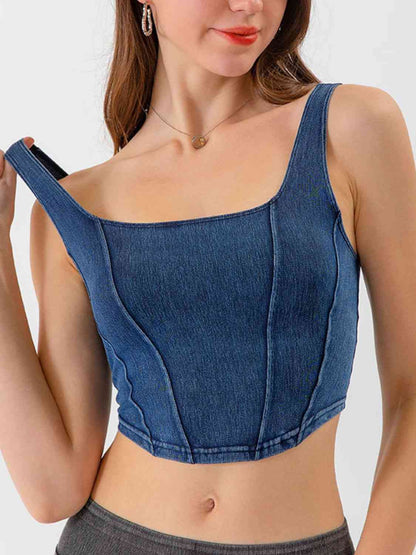 Débardeur court en denim avec coutures