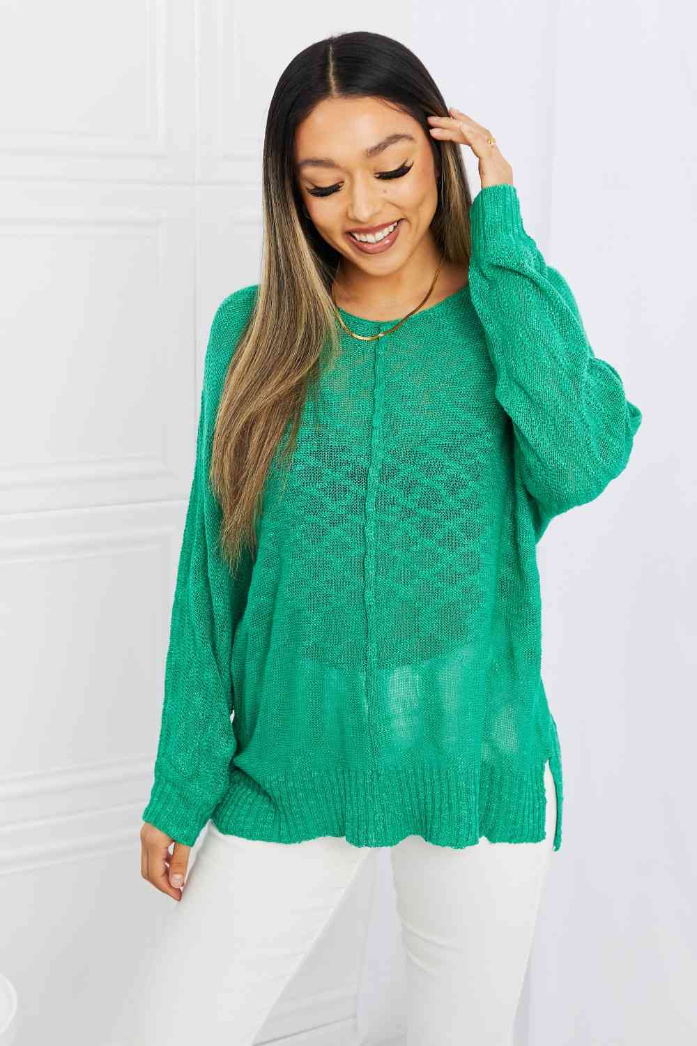 Top de punto con aberturas y costuras expuestas de Mittoshop en verde Kelly