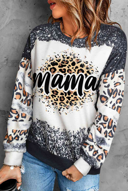 MAMA Sudadera con cuello redondo y estampado de leopardo