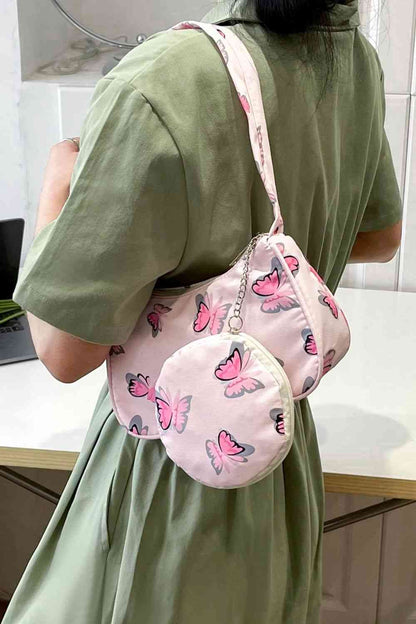 Bolso de hombro con estampado de mariposas y monedero