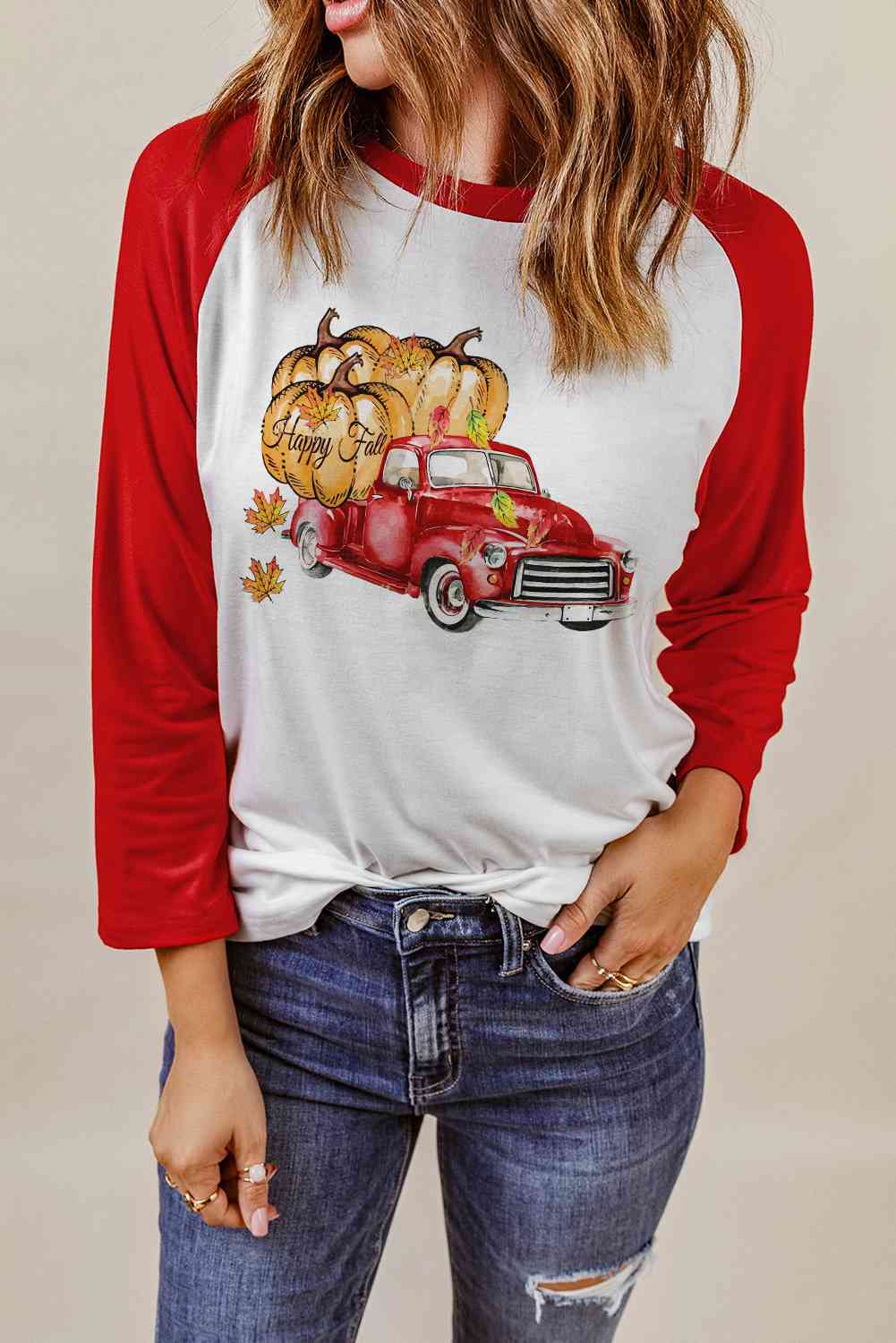 HAPPY FALL T-shirt graphique à manches raglan