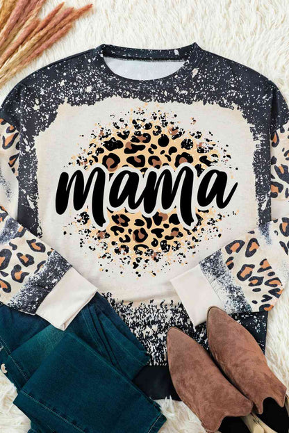 MAMA Sudadera con cuello redondo y estampado de leopardo