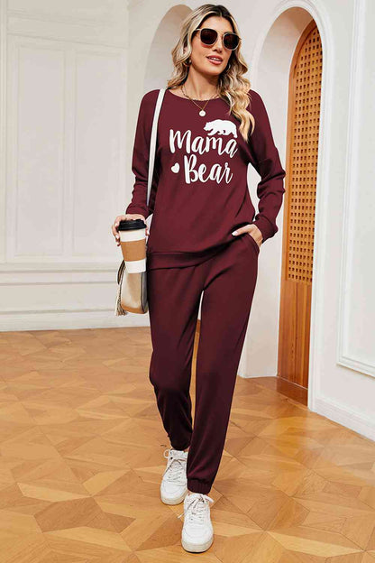 Conjunto de sudadera y pantalón deportivo con gráfico MAMA BEAR