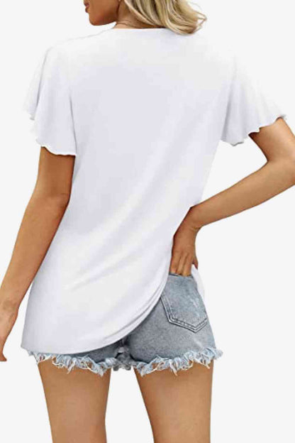 V-Neck Flutter Sleeve Tee Shirt