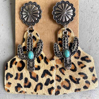 Boucles d'oreilles en alliage de cactus à décor turquoise