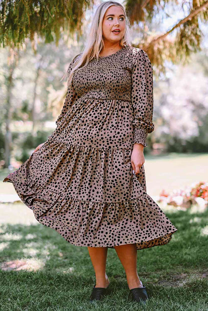 Plus Size Animal Print Smocked Tiered Dress