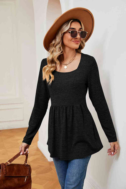 Square Neck Long Sleeve Peplum Top