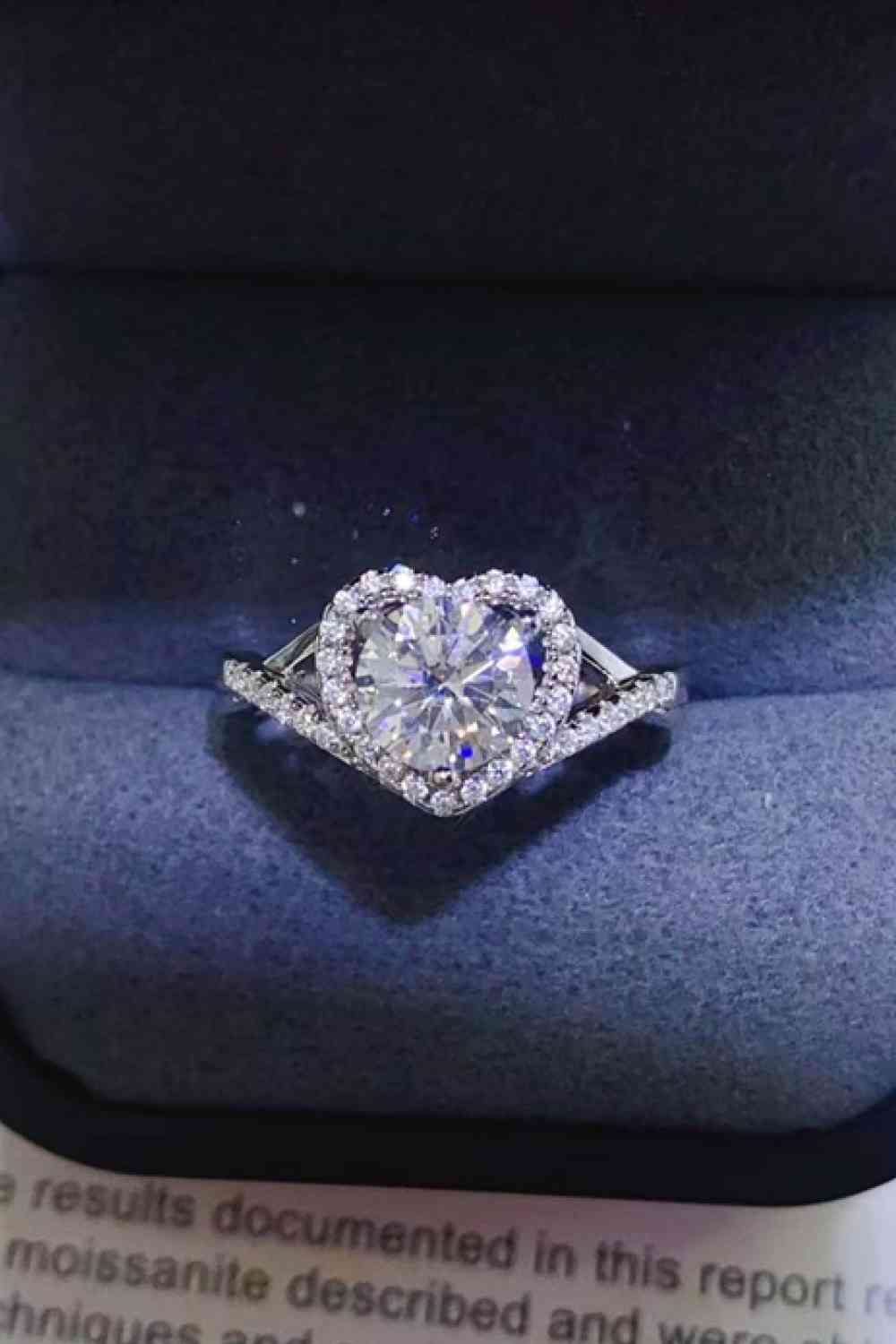 Bague coeur en argent sterling 925 moissanite adorée de 1 carat