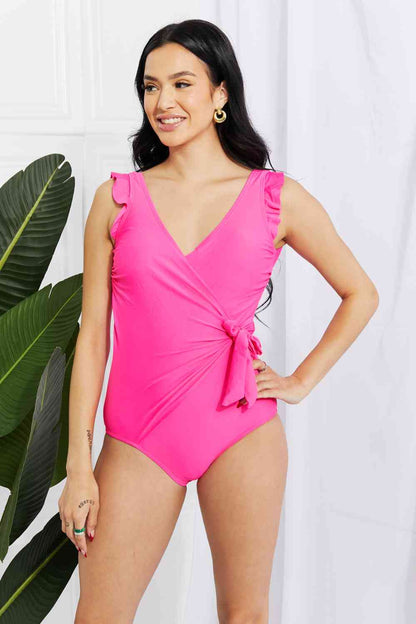 Marina West Swim - Une-pièce flottante sur volants en taille réelle - Rose