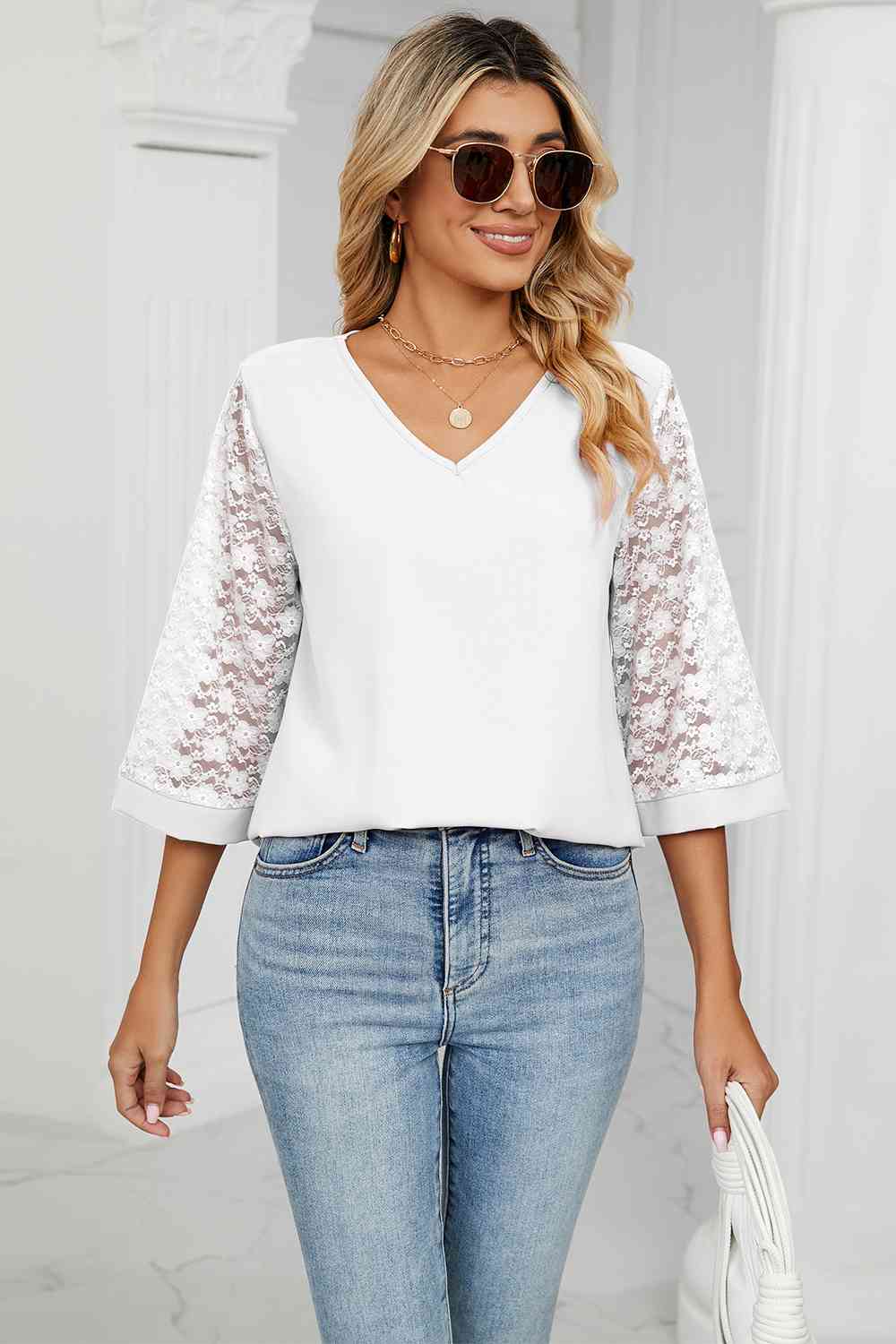 V-Neck Three-Quarter Sleeve Top