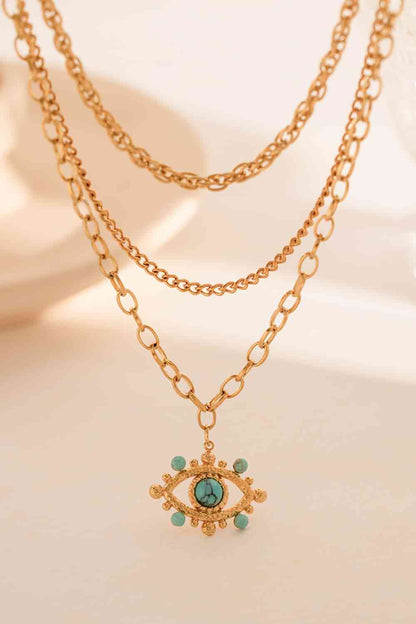 Collier pendentif turquoise motif mauvais œil