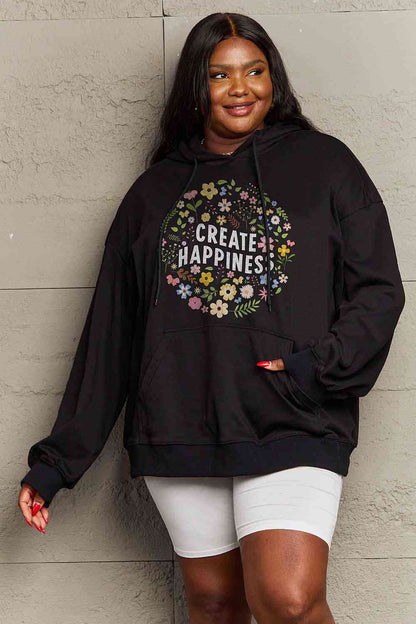 Simply Love Sudadera con capucha y estampado de CREATE HAPPINESS de tamaño completo de Simply Love