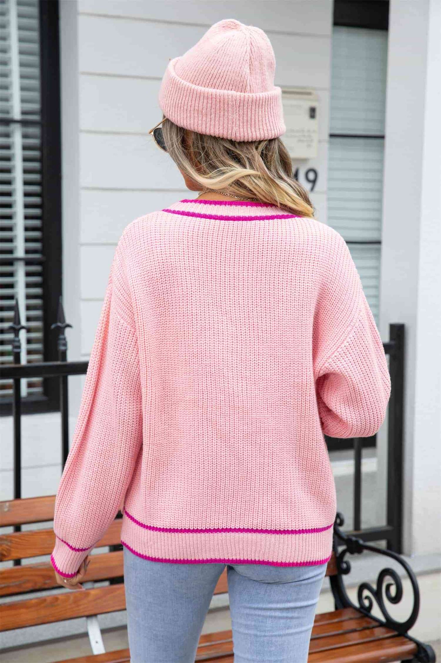 Cardigan à col en V en tricot gaufré avec poche