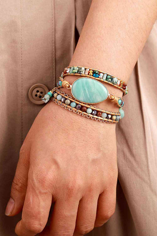 Bracelet triple couche perlé en pierre naturelle fait à la main