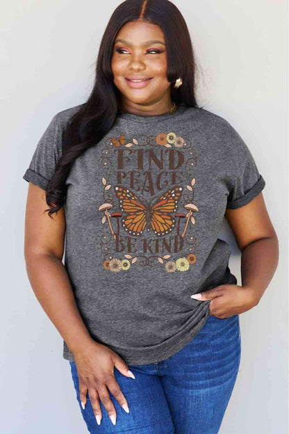 Camiseta de algodón con estampado de talla grande FIND PEACE BE KIND de Simply Love