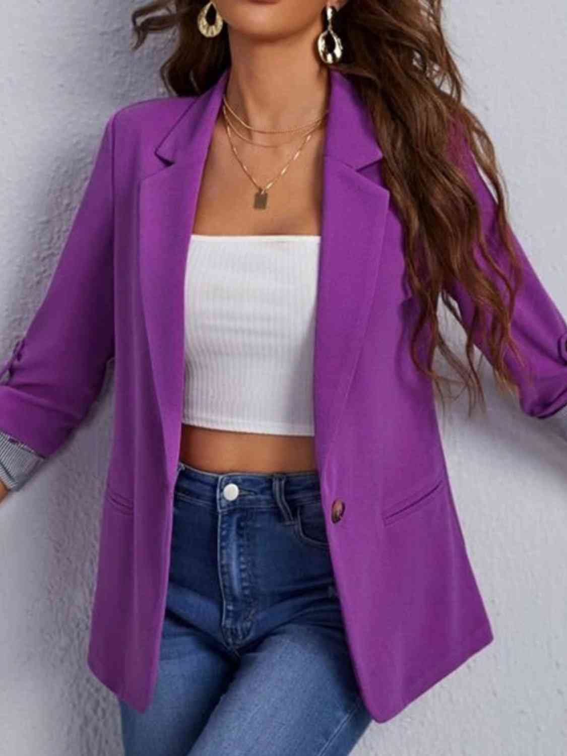 Blazer con cuello de solapa y mangas enrolladas