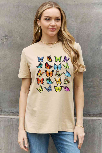 T-shirt en coton à motif papillon pleine grandeur Simply Love