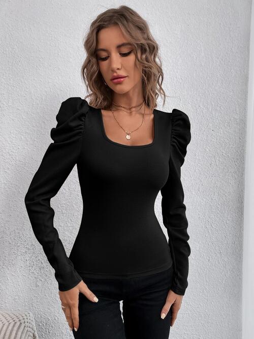 Square Neck Puff  Long Sleeve Top