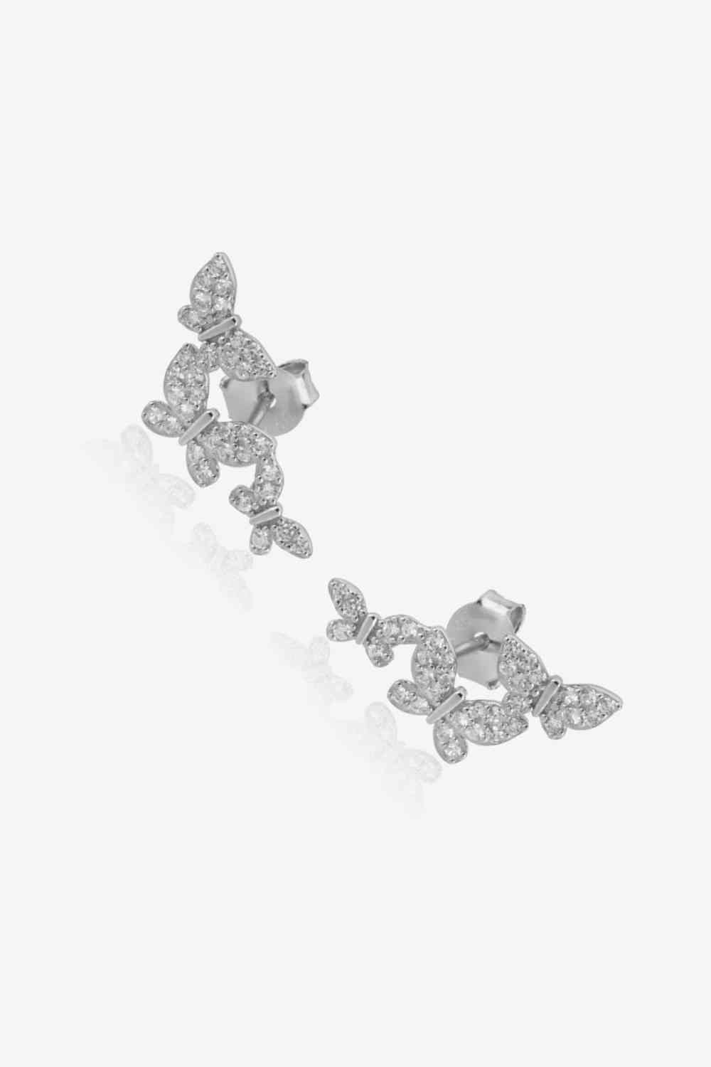 Boucles d'oreilles papillon en argent sterling 925 avec zircon