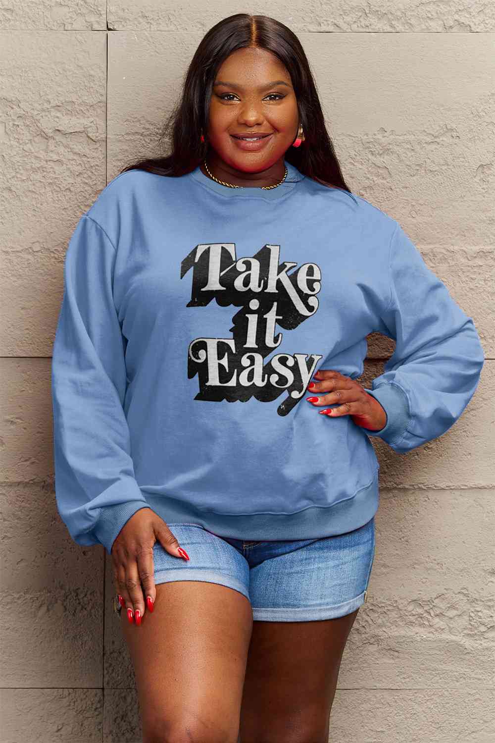 Simply Love Taille réelle TAKE IT EASY Sweat-shirt graphique