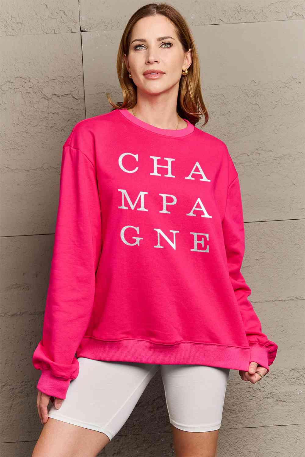 Simply Love Sweat-shirt à manches longues avec image CHAMPAGNE pleine grandeur