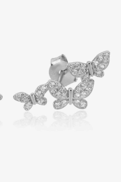 Boucles d'oreilles papillon en argent sterling 925 avec zircon