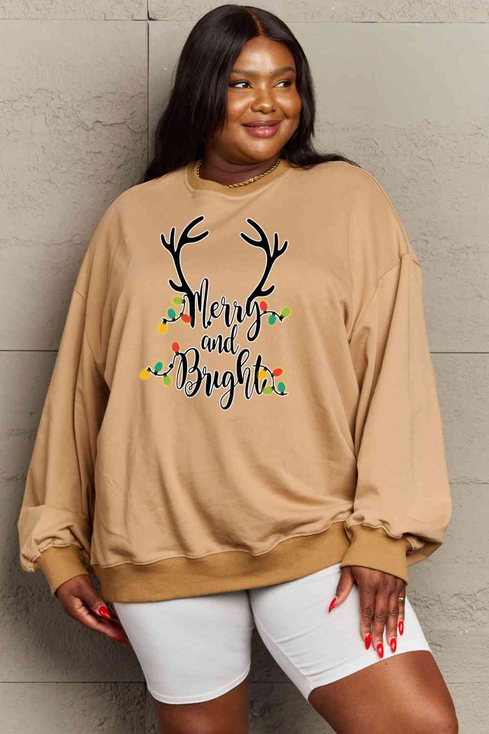 Sweat-shirt graphique Simply Love pleine taille MERRY AND BRIGHT