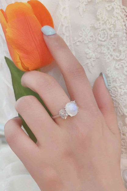 Bague à trois pierres en argent sterling 925 avec pierre de lune naturelle de haute qualité