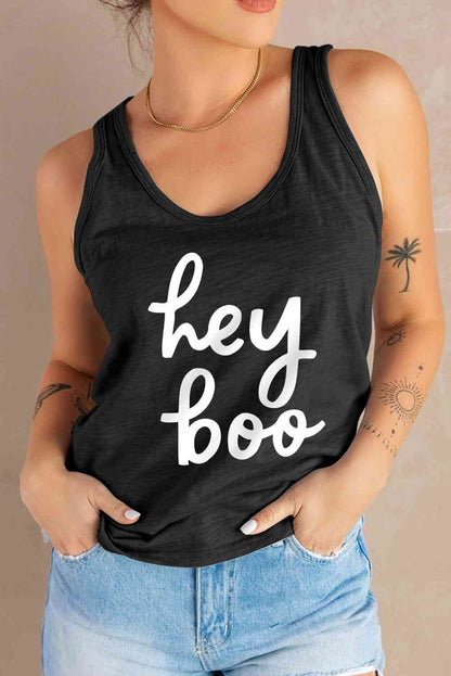 Camiseta sin mangas con gráfico HEY BOO